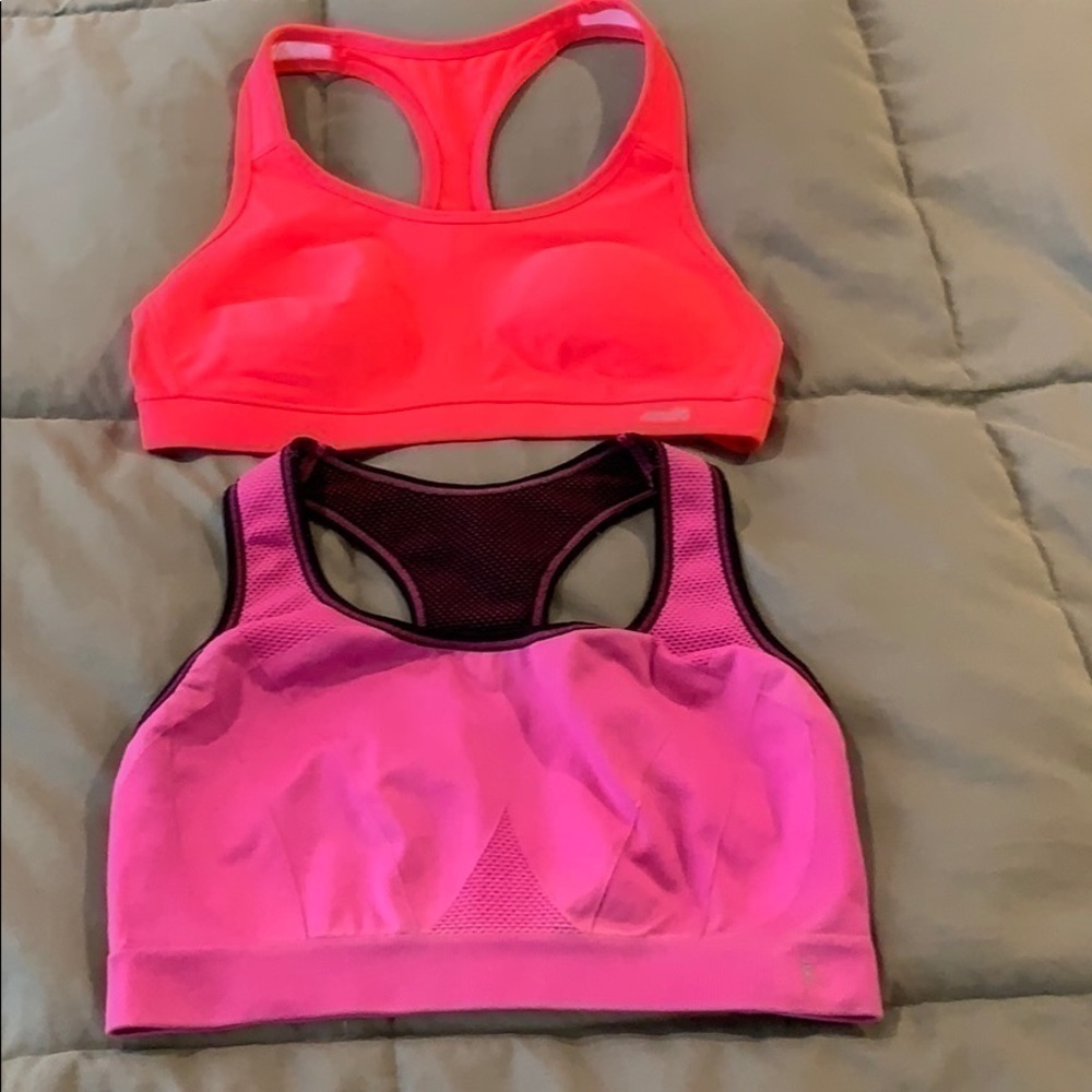 Sport Bras. 2 nice size L. Coral -Black/lavender.